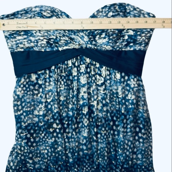 BCBGMaxAzria | Blue Silver Metallic Strapless Formal Gown Carboncmbo Size 10 - Picture 16 of 16